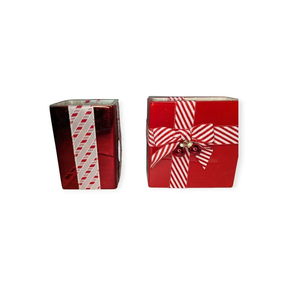 Christmas Presents Red & White Rectangle Ceramic Planters Set of 2